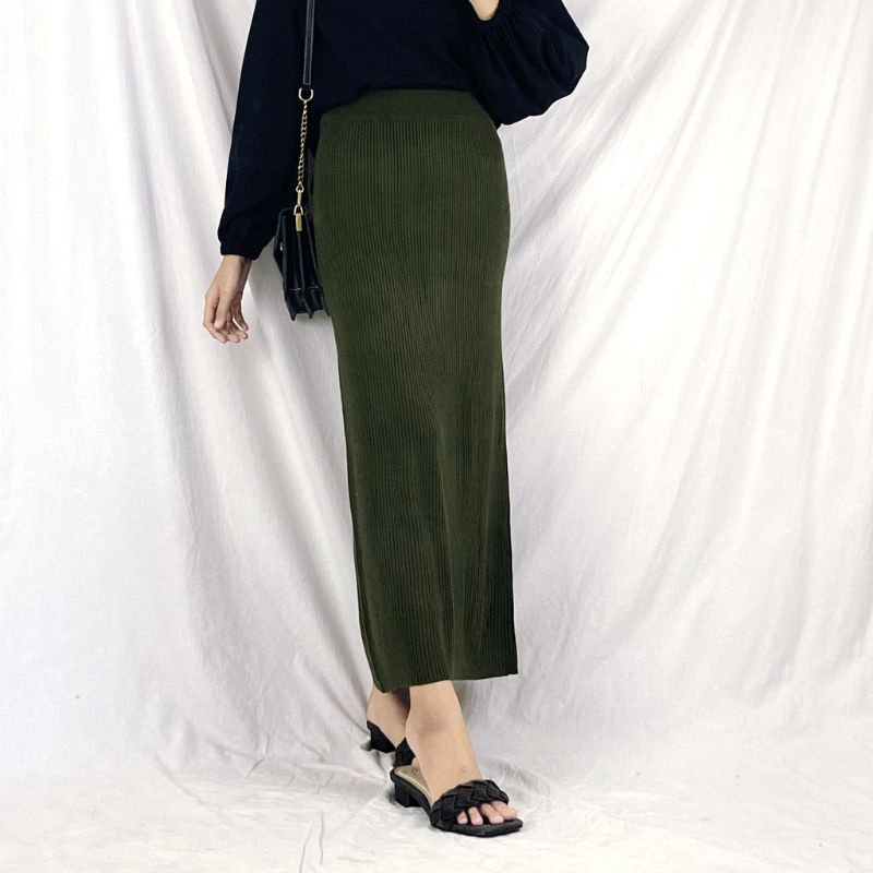 ROK RAJUT SPAN KNIT/ROK PANJANG-Army