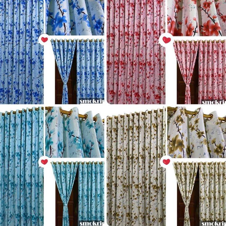 ➸ GORDEN SMOKRING + PONI MOTIF BUNGA SAKURA BROWN - PINK - TOSCA - BIRU ➥