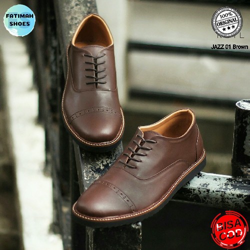 Sepatu Pantofel Formal Kasual Kulit Pria Kerja Kantor FATIMAHSHOES Kulit Asli Hitam Coklat