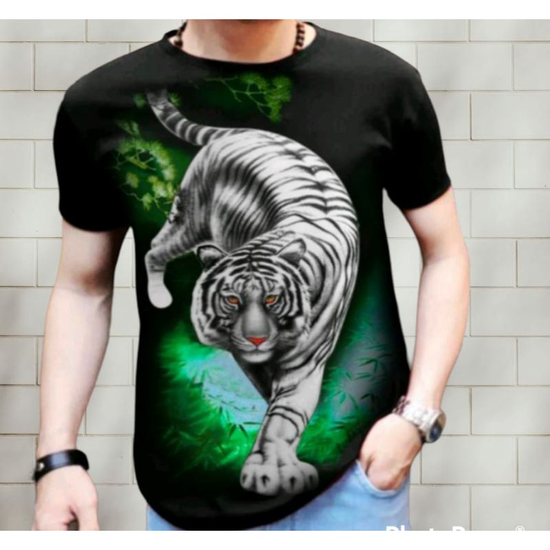 Kaos Pria/T-shirt Kaos /Lengan Pendek Tiger Harimau Putih