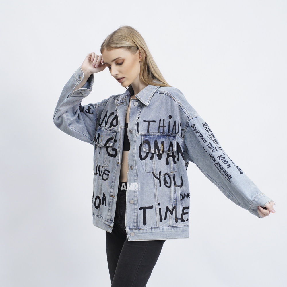 hot deals amr original - mg love hitam 517 - jacket jeans oversize toxic