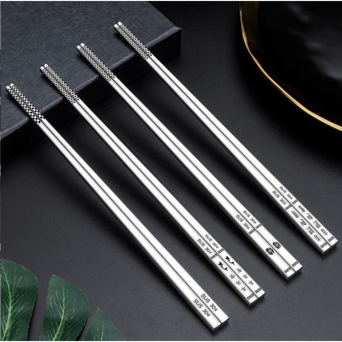 Sumpit 304 Stainless Steel Chopsticks Bakmi Anti Slip Gift Premium