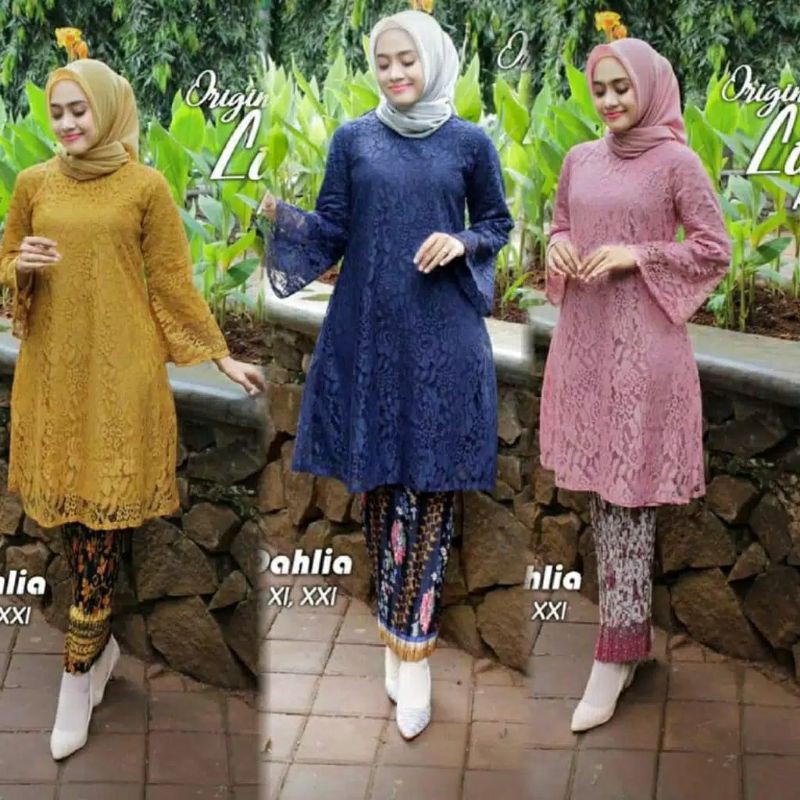 Setelan kebaya tunik dahlia brokat / kebaya brokat tunik / kebaya murah