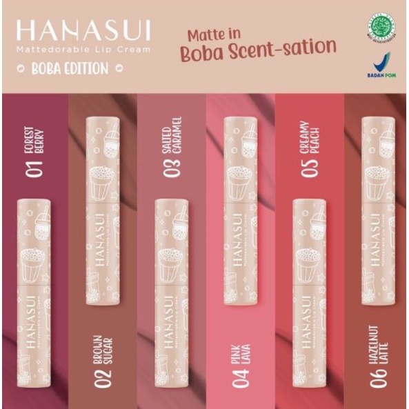 Hanasui Mattedorable Lip Cream Boba Edition Lipstick Matte BPOM with VIT E Lipstik Lipstain Lip tint LIptint