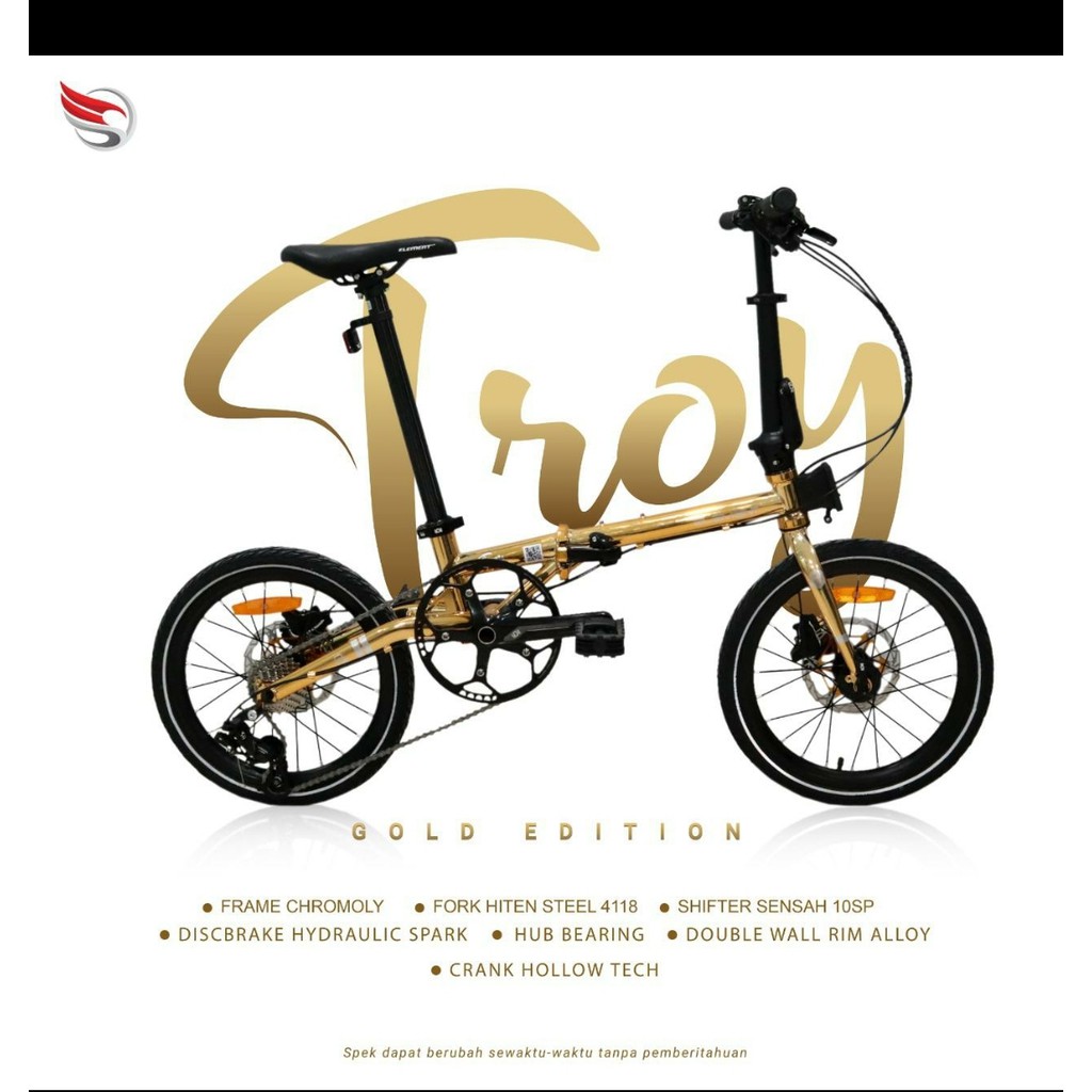 Element Troy Gold  Chromoly 10 speed hidrolik sepeda lipat 16 inch