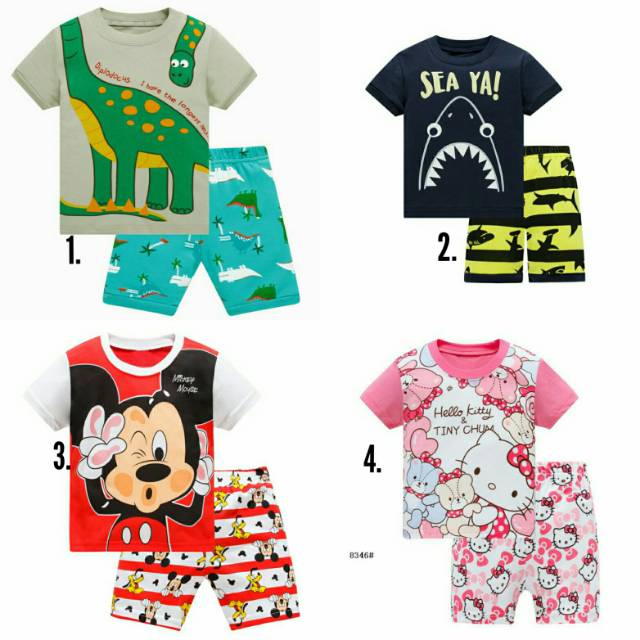 Piyama HK setelan pendek/ setelan baju anak/ set kaos dan celana pendek anak