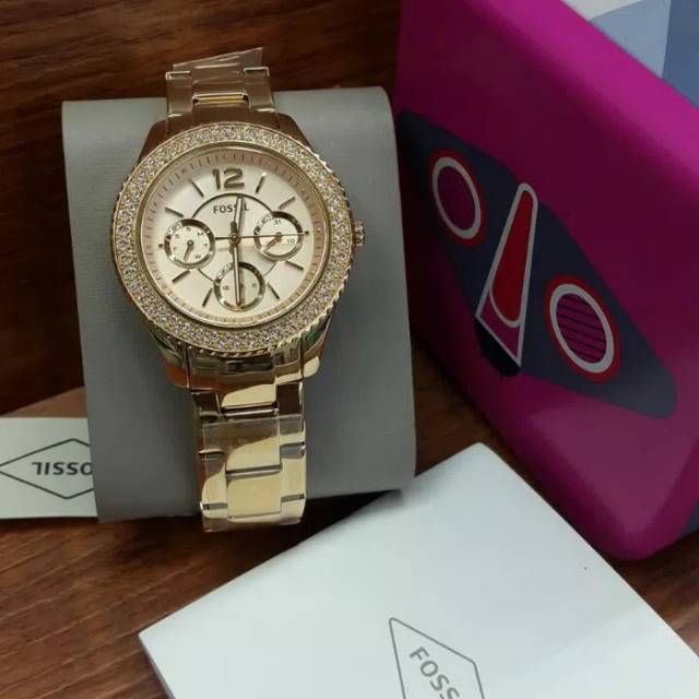 Jam Tangan Wanita Fossil ES 3590 Rosegold Rantai Original Murah