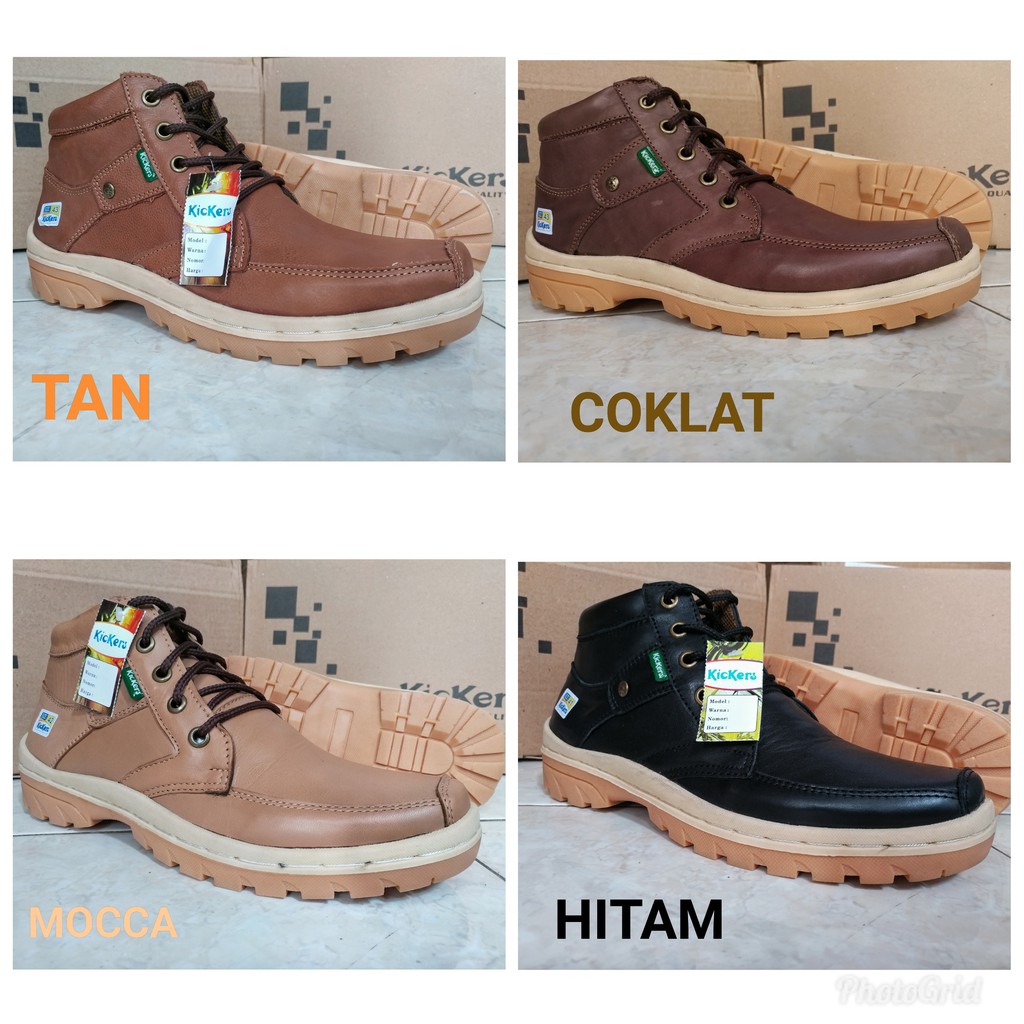 sepatu kickers boots pria bahan kulit sapi