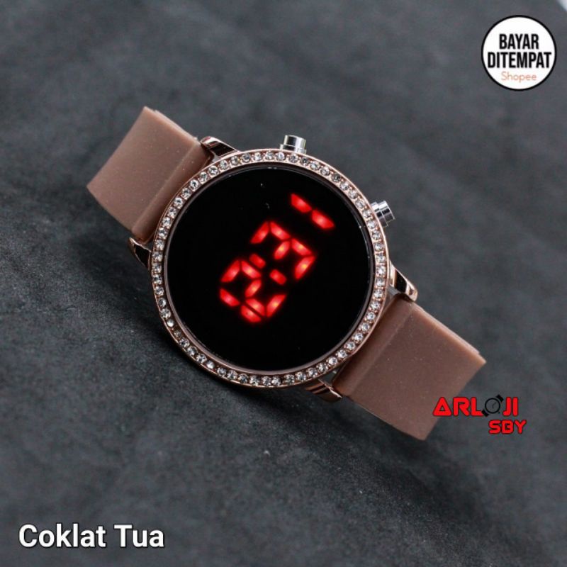 Jam tangan wanita cewek led watch permata digital DIAMOND ring 3228 rubber tali karet