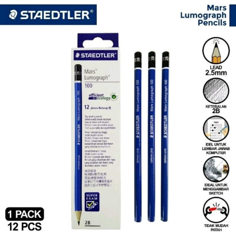 

Pensil Ujian 2B Staedtler Mars Lumograph 100 German Lead Original / Pensil 2B Asli