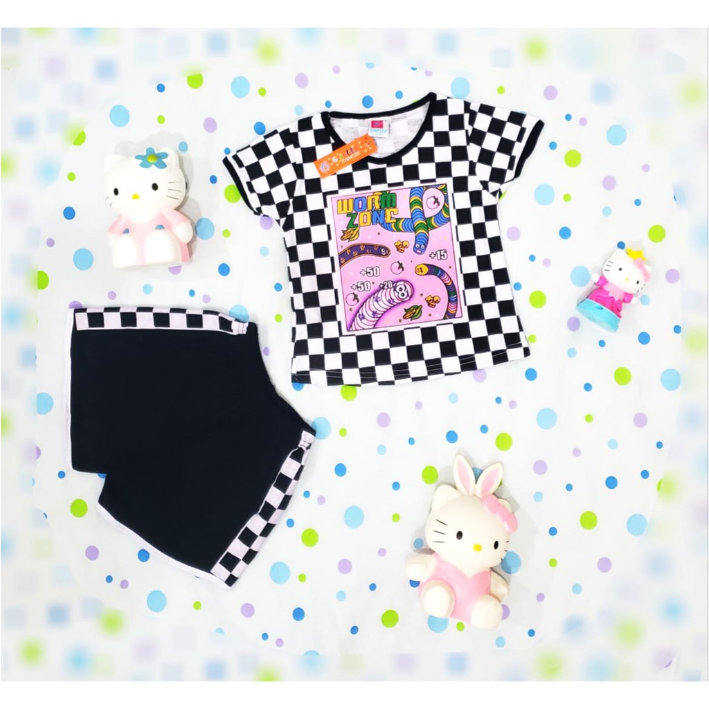 Setelan Baju Anak Anak Perempuan Hot Pants Motif  Kartun 