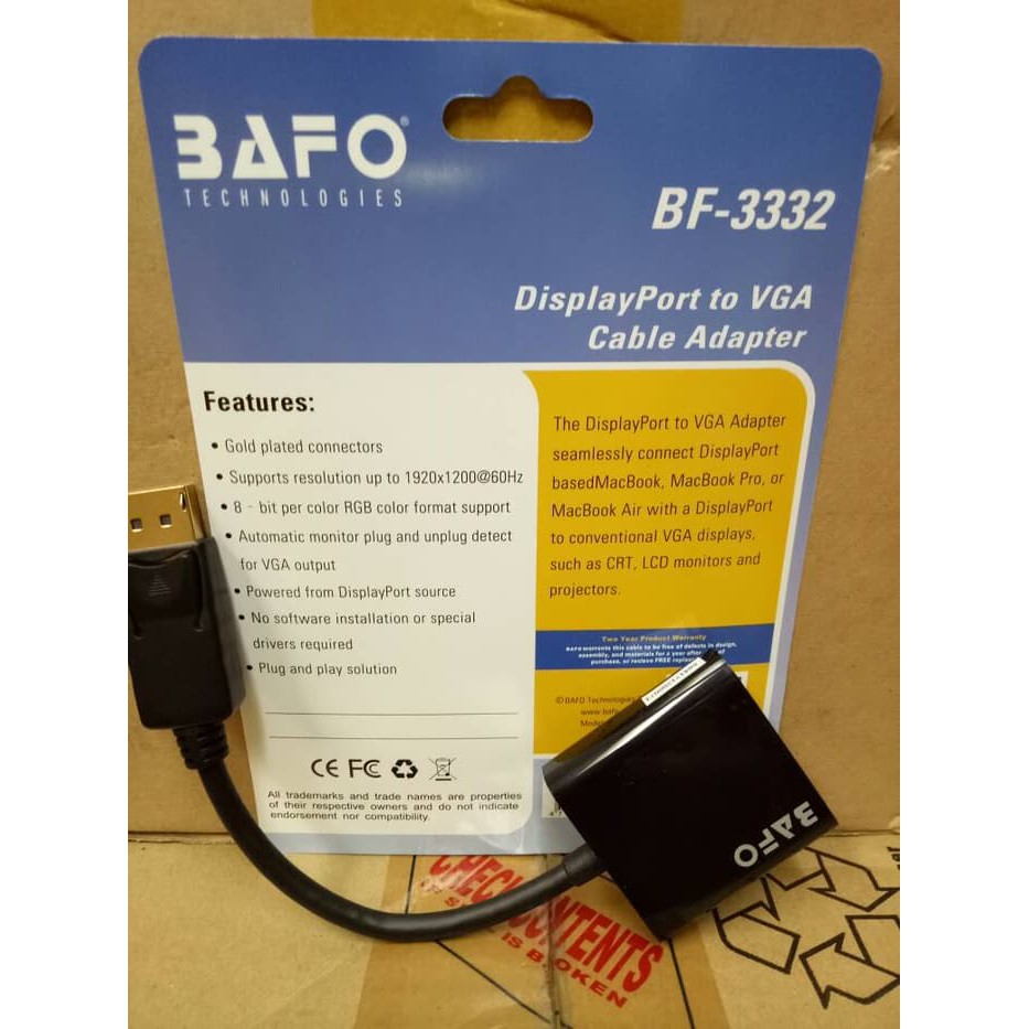 Bafo DisplayPort To VGA Adapter BF-3332