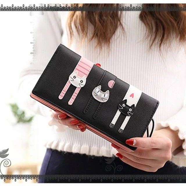 LS 093 - Wallet / Dompet Wanita Lipat Panjang fashion korea Triple Cat