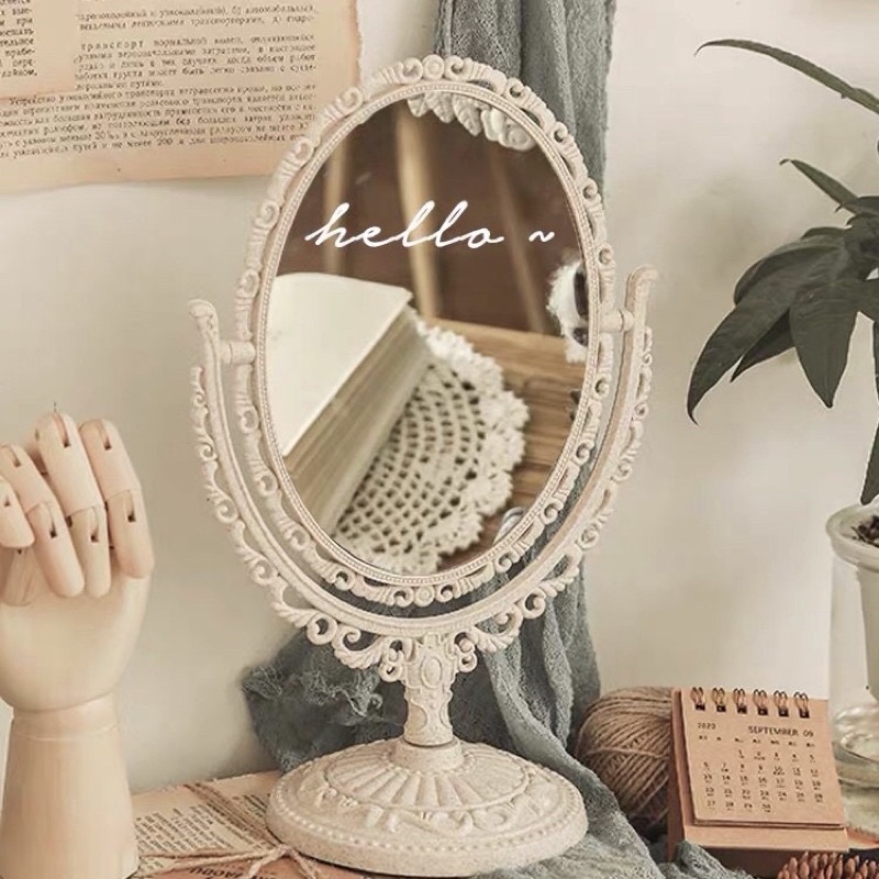 KACA MEJA RIAS CERMIN KACA MAKE UP VINTAGE CLASSIC OVAL 2 SISI RETRO MIRROR PAJANGAN CERMIN MEJA ANT