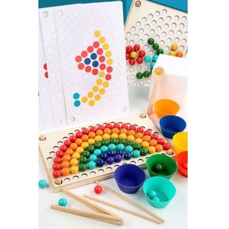 Mainan montessori rainbow beads / sorting warna / wooden beads