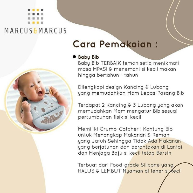 marcus &amp; marcus baby bib bis bayi mpasi tatakan makan Hijau Green Gajah Elephant Kuning  Jerapah