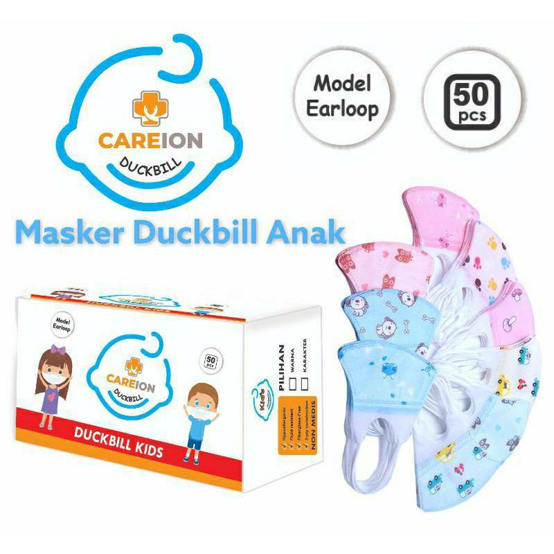 Masker Anak Duckbill  3Ply  non woven Motif  dan Blue polos , Kain  per pack dan per box