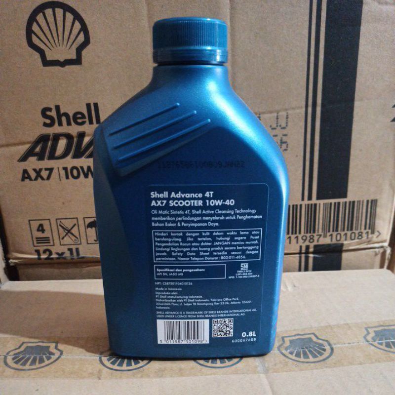 OLI SHELL ADVANCE SCOOTER AX7 MATIC 10W-40 08L API SN JASO MB ORIGINAL SHELL