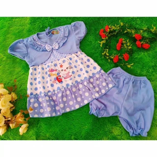 Setelan dress bayi 0-18 bulan free celana /set dress bayi murah / setelan bayi murah