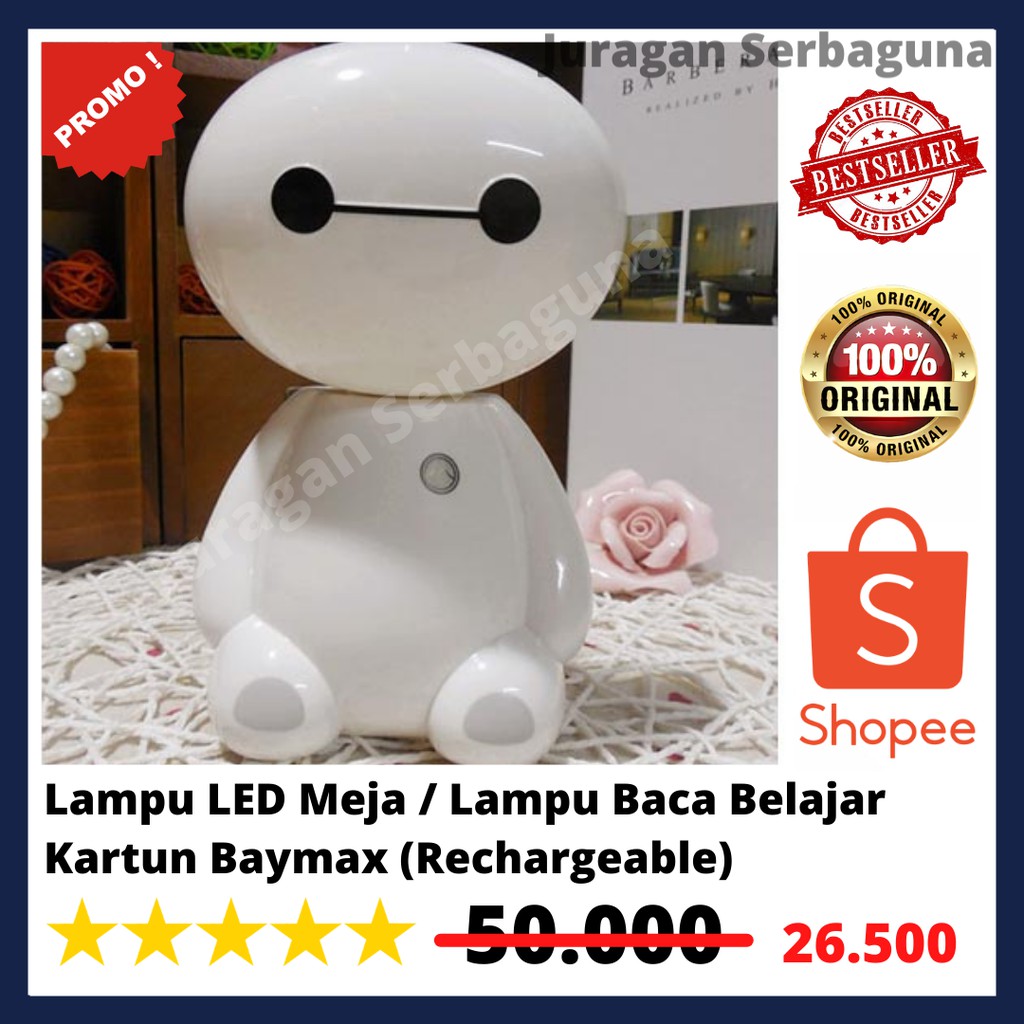 Lampu LED Meja / Lampu Baca Belajar Kartun Baymax (Rechargeable)