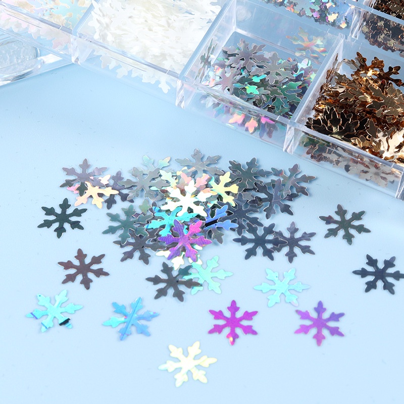 12 Grids Glitter 3D Christmas Snowflakes Sequins Nails Art Decorative Sticker DIY Accessories