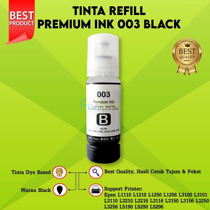Tinta 003 Premium Ink Black EPSN L1210 L3100 L3101 L3210 L3156 L5190