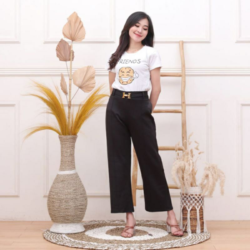 CELANA KULOT IMPORT variasi belt H bahan scuba celana wanita murah BISA BAYAR DI TEMPAT (COD)