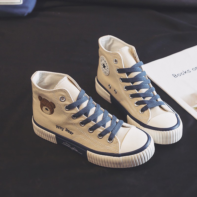 SW26 Sepatu Sneakers Kanvas Tali Wanita Import Korea-CREAM