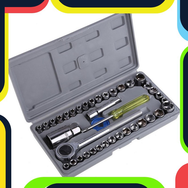 Terbaru Aiwa Kunci Pas 40 Pcs Multipurpose Combination Socket Wrench Set with 1/4 Ratchet Handle