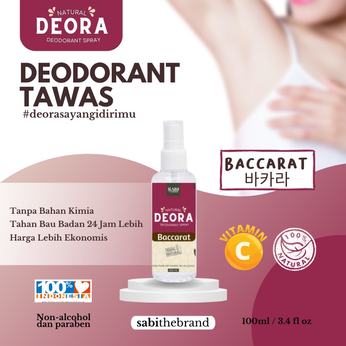 NATURAL DEORA Natural Deodorant Spray 100 ml - Air Tawas Deodoran Travel Size Aroma Baccarat