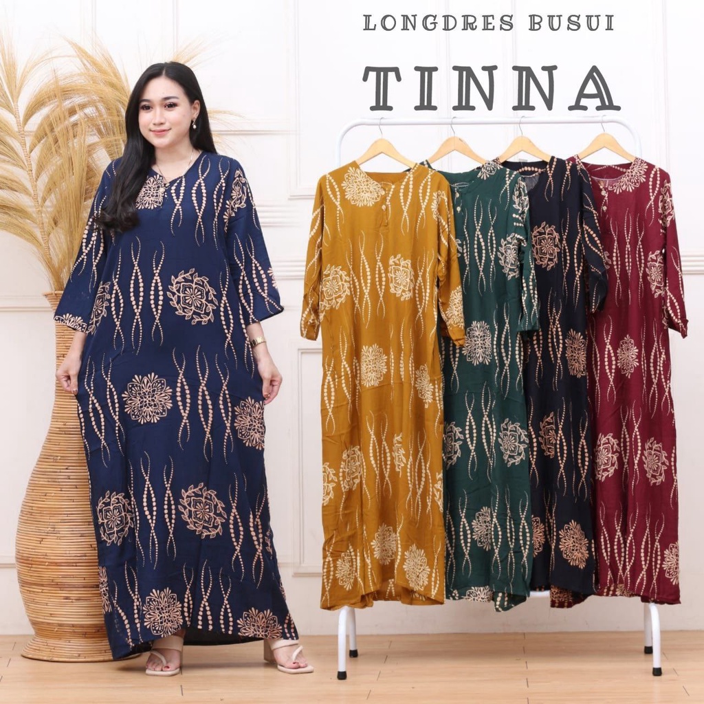 LONGDRESS CABUTAN CINCIN LENGAN PANJANG DASTER PANJANG KANCING DEPAN BUSUI DASTER ADEM MURAH GRIYA BATIK-LD TINNA