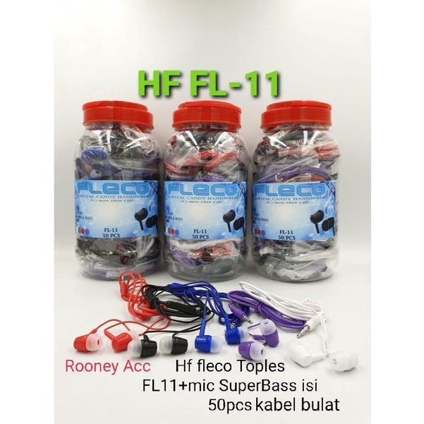 HEADSET HANDFREE EARPHONE HF FLECO FL-11 FL11 TOPLES SUPERBASS ISI 50BIJI/50PCS KABEL BULAT