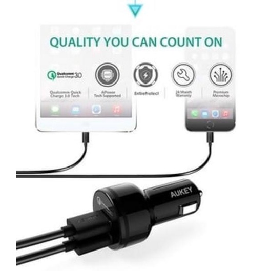CAR CHARGER AUKEY 2 PORT CHARGER SAMSUNG CHARGER IPHONE QUICK CHARGE TERMURAH