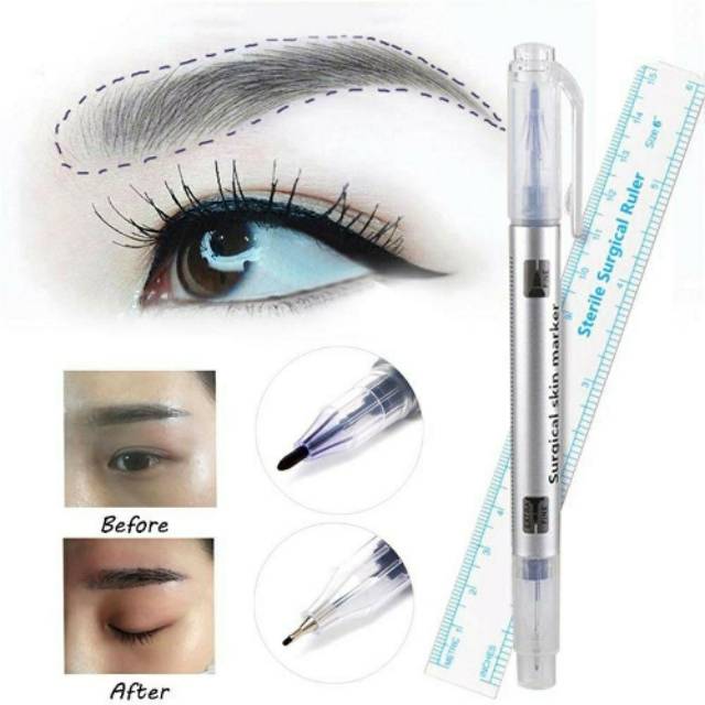 Microblading pen / pena penanda sulam alis + penggaris / eyebrow tattoo pen marker