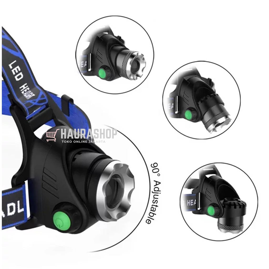 Senter Kepala LED Zoom Super Terang Headlamp LED Cree XML T6 568D Waterproof Anti Air