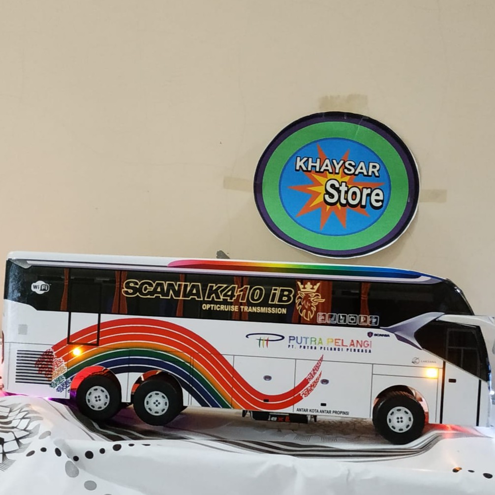 miniatur Bus bis /mainan bus bis Putra Pelangi Double Decker lampu