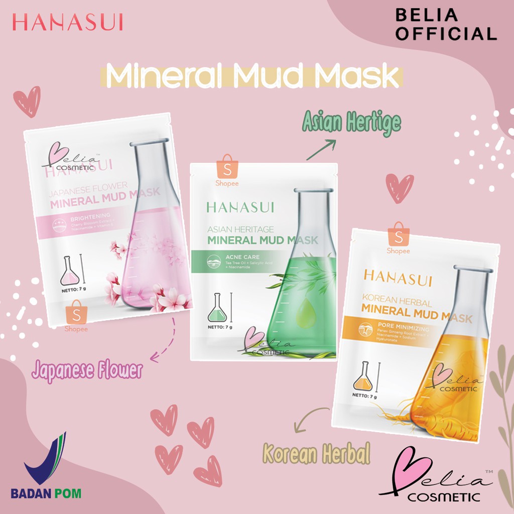 ❤ BELIA ❤ HANASUI Mineral Mud Mask ✔️BPOM Japanese Flower. Asian Heritage. Korean Herbal 7g