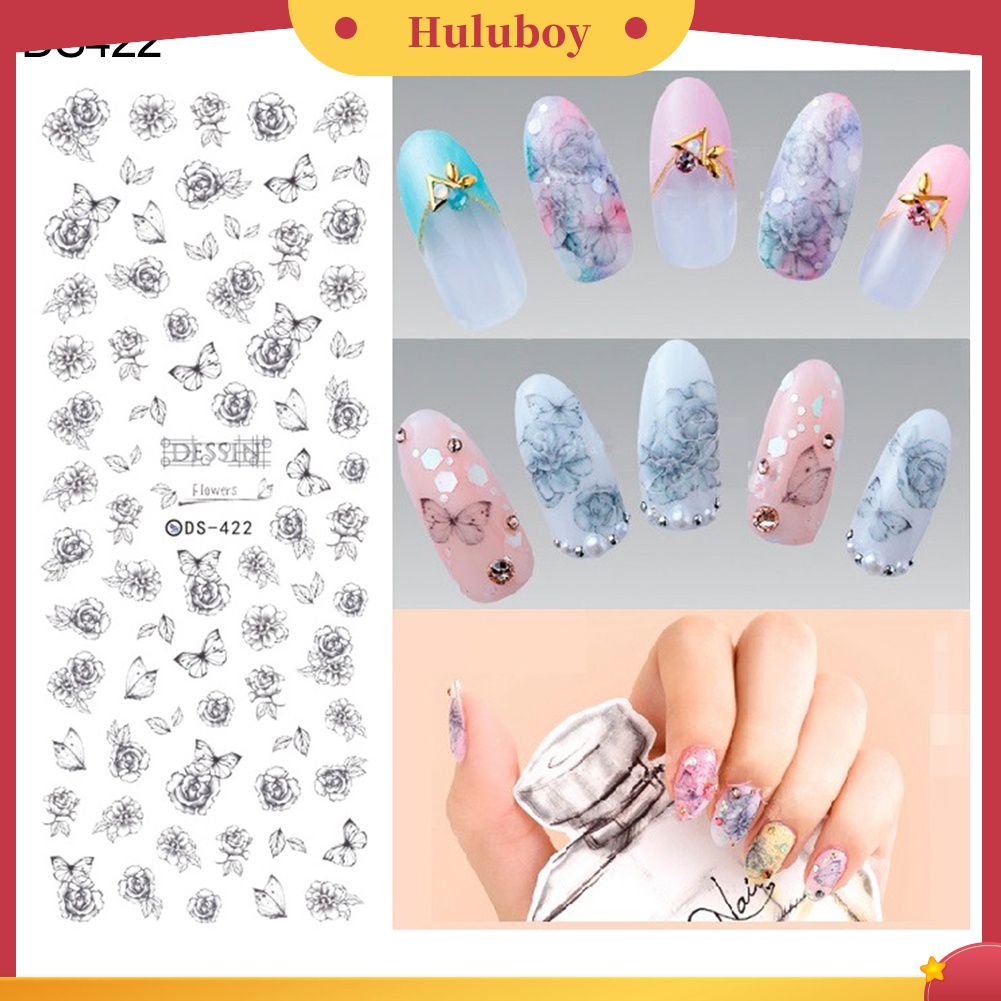 Huluboy Huluboy♡ Stiker Kuku Motif Bunga Butterfly Kembang Api Untuk Manicure