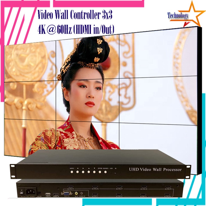 4K UHD Video Wall Controller 3x3 Input HDMI,VGA,USB,AV 3840x2160@60Hz