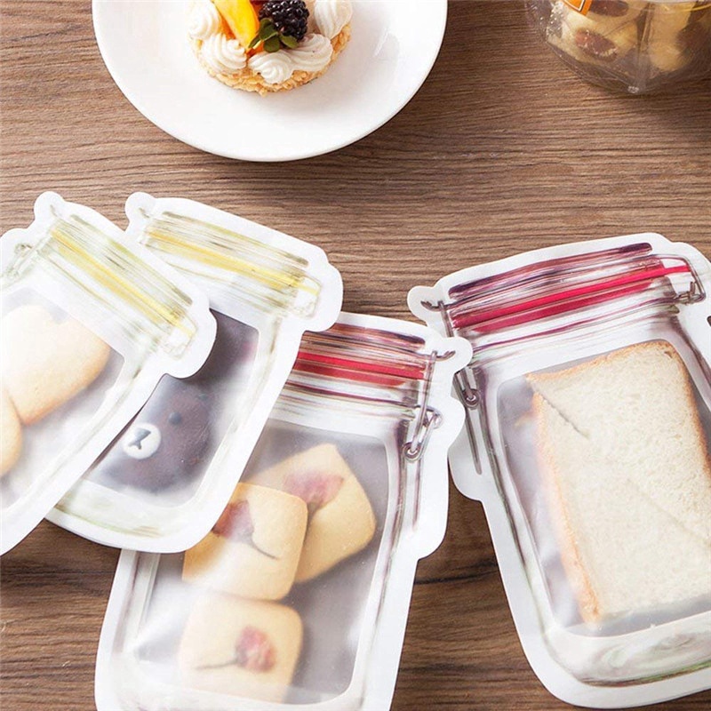 Kantong Plastik PE Food Grade Bentuk Toples Reusable Tahan Lama Dengan Ziplock Untuk Penyimpanan Makanan