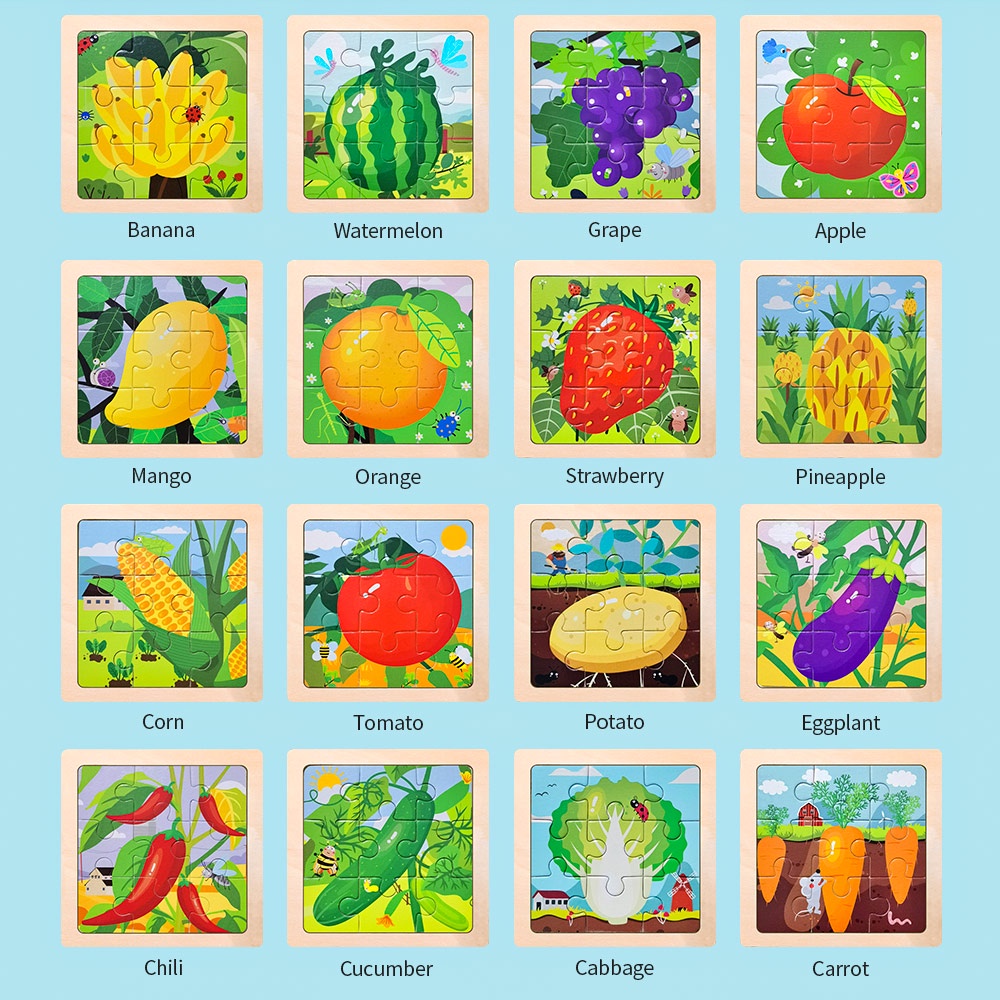 BEVAVAR Mainan Edukasi Puzzle Kayu Anak Mainan Jigsaw Puzzle Buah Dan Sayur