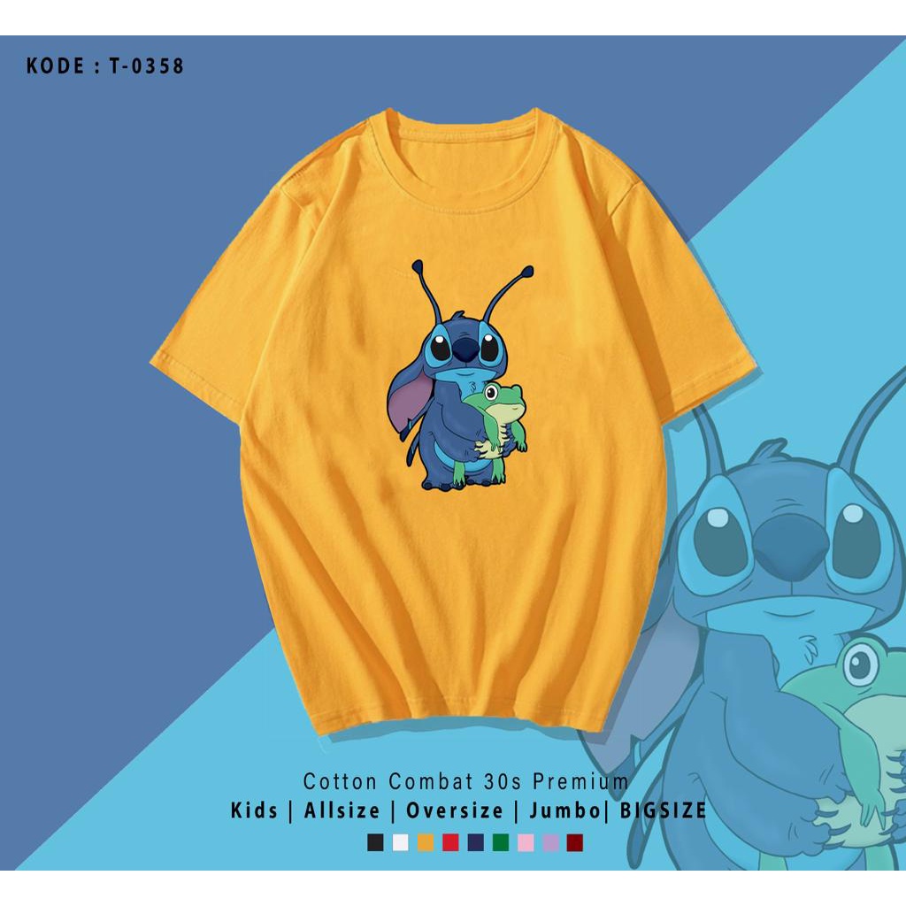 KAOS MOTIF LUCU STICH FROG/ KAOS STICH KODOK / KAOS SIMPLE / KAOS WANITA PRIA / KAOS UK M-XL / KAOS SANTAI / KAOS OVER SIZE