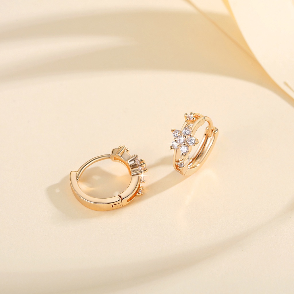 Y523【COD】Korea Anting Anting Titanium Anting Busana Wanita Murni Gaya Hoop Batu Permata Stainless Steel