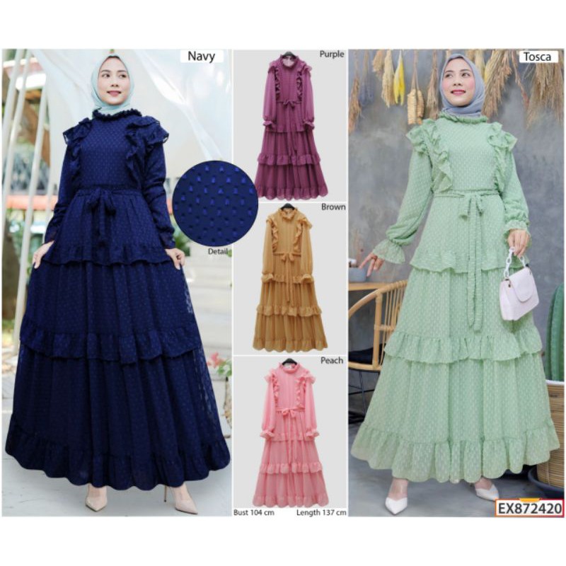 Dress Vintage Rubiah Sultan ORI Brand EXTU Busui import lebaran brukat Gradasi Pelangi Baju Maxi
