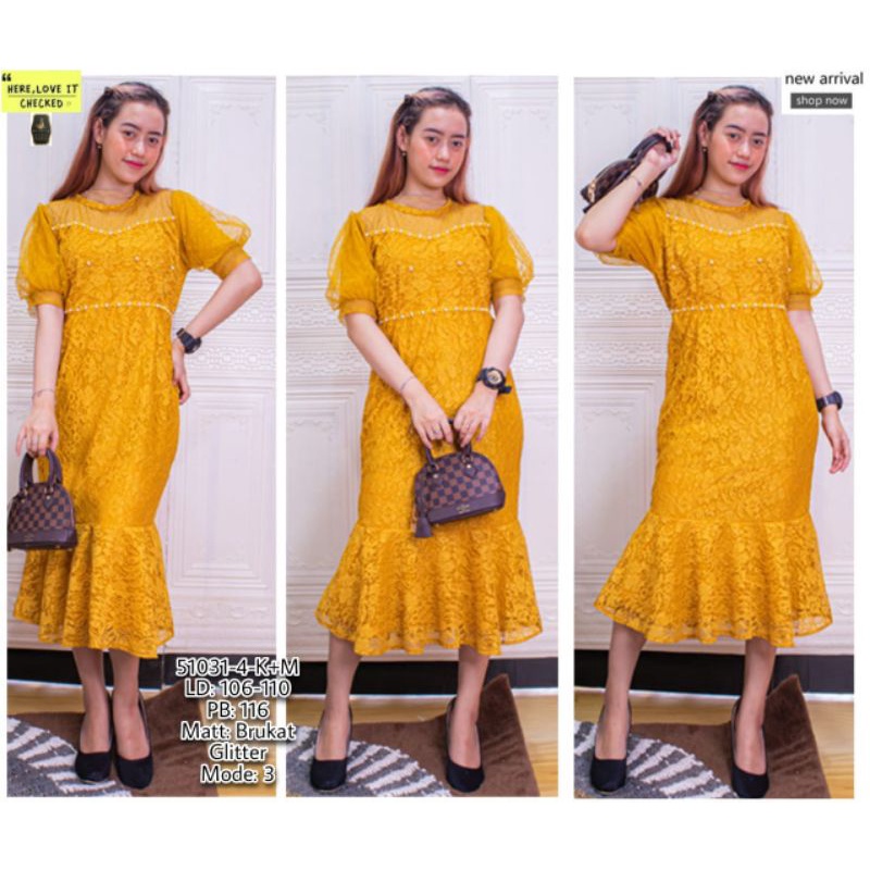 Dress Brokat Warna Kuning