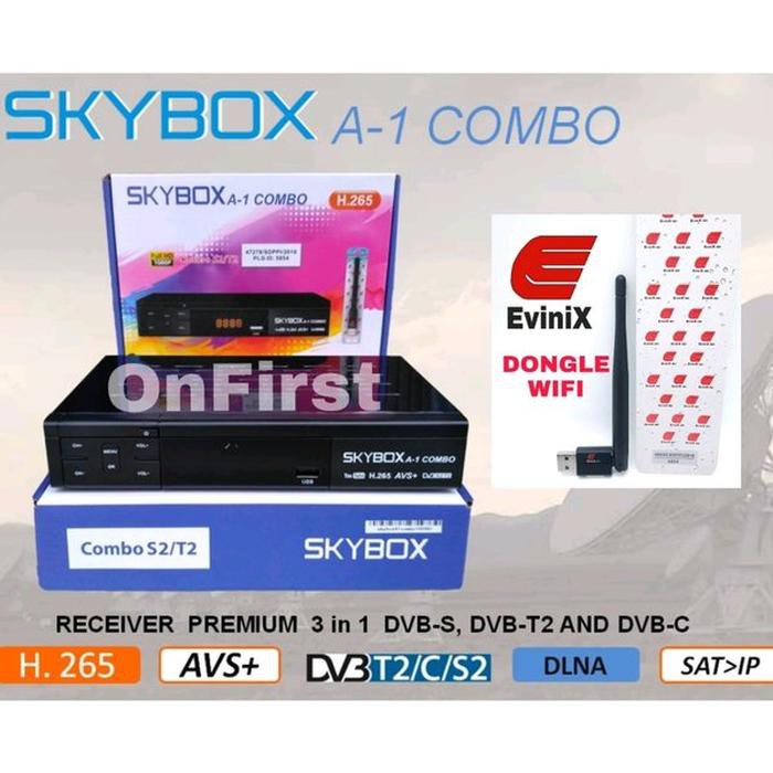Receiver Parabola SKYBOX A1 COMBO dan Dongle WIFI EVINIX