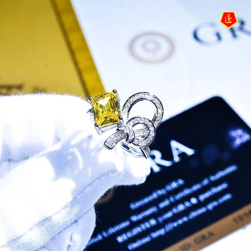 [Ready Stock]Luxury Yellow Diamond Bow Opening Ring