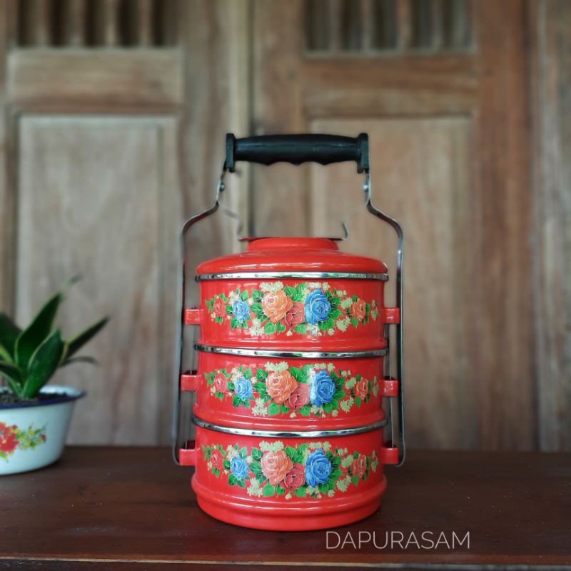 Rantang Merah 3 susun Enamel Vintage Tenong