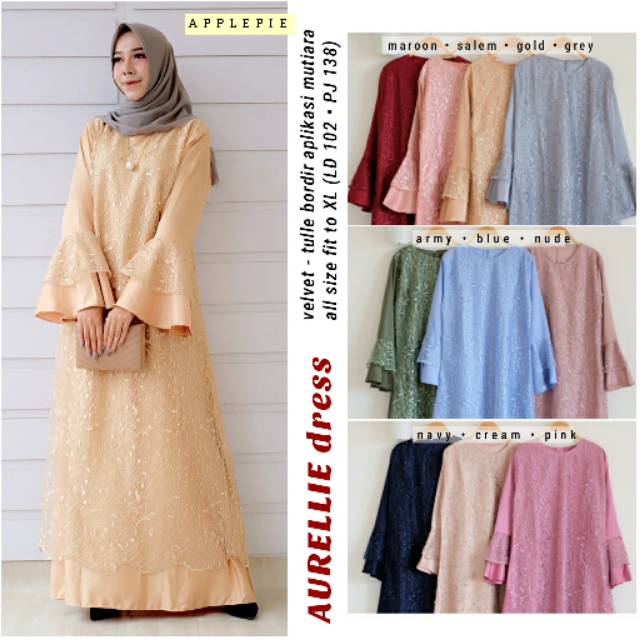 RHS ~ aurellie gamis dress pesta tile border premium ori solo by applepie