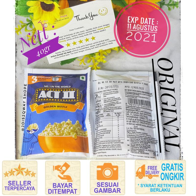 

Cemilan Ringan Popcorn ACT II Golden Sizzle 40gr / Makanan Ringan / Makanan Import